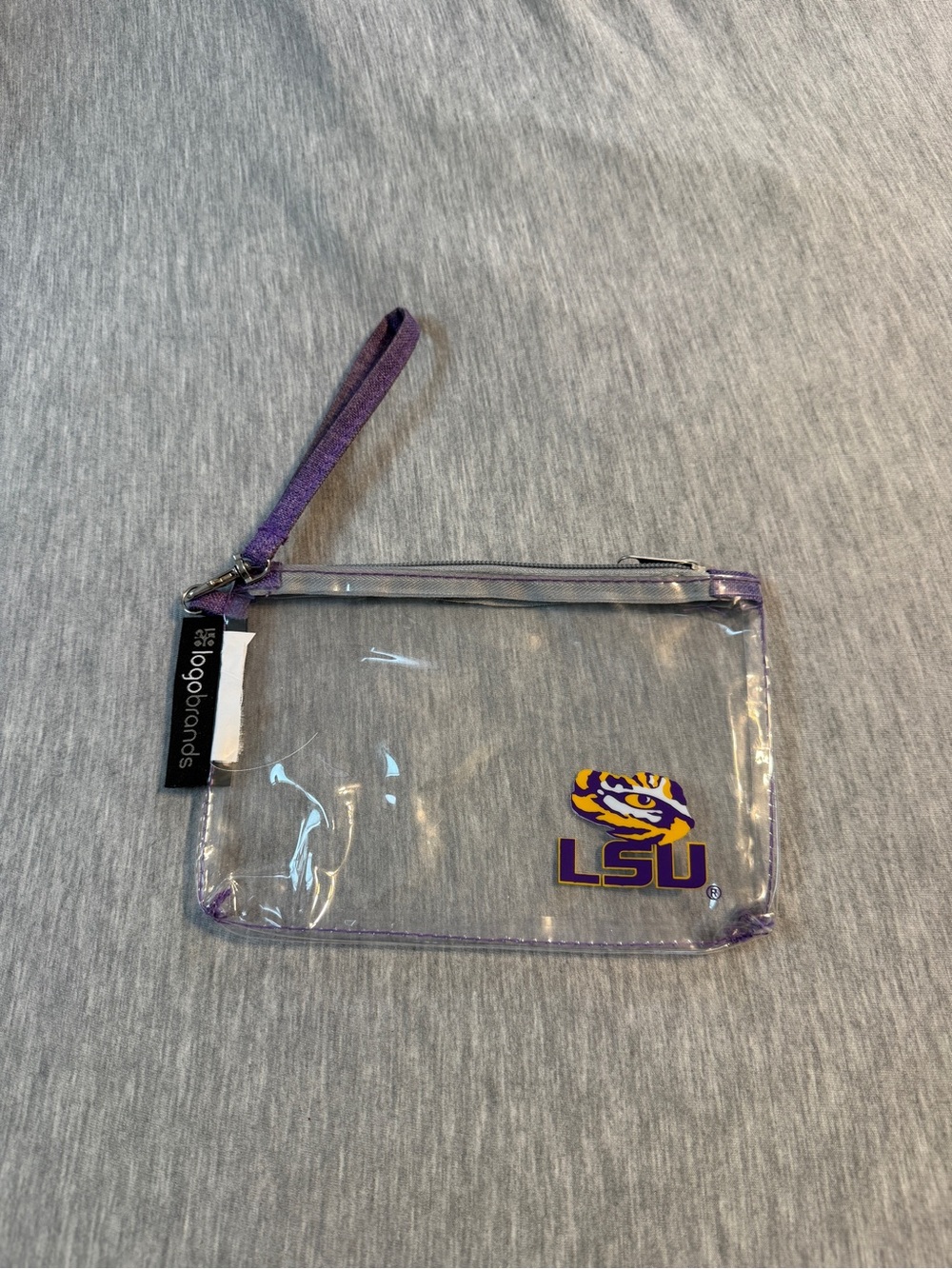 LSU Clear Wristlet Pouch with Purple Trim
